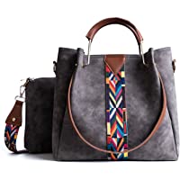  - TIBES Bolso mujeres Monedero cuero sintético bolso sistema 2pcs Bolso de hombro vintage Bolsa de trabajo Gris